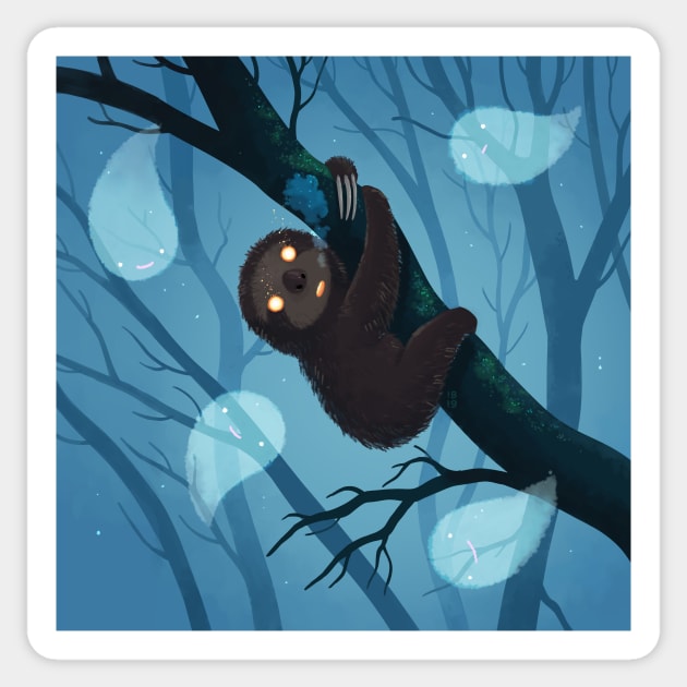 Sloth on blue Sticker by Freeminds